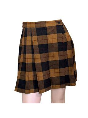 Daily Habit Skort Womens 3 Brown Black Plaid Pleated VTG 90s Dark Academia Style